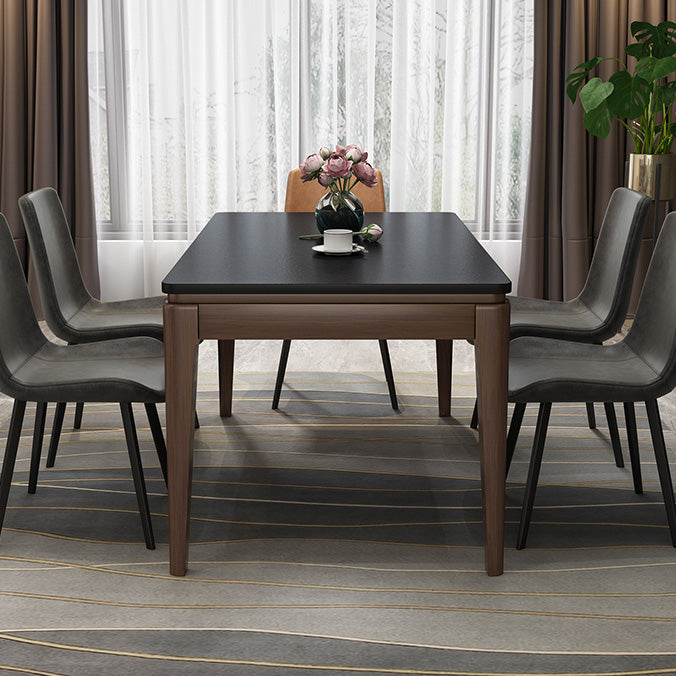 Contemporary Kitchen Dinner Table Solid Wood 4 Legs Dining Table in Black