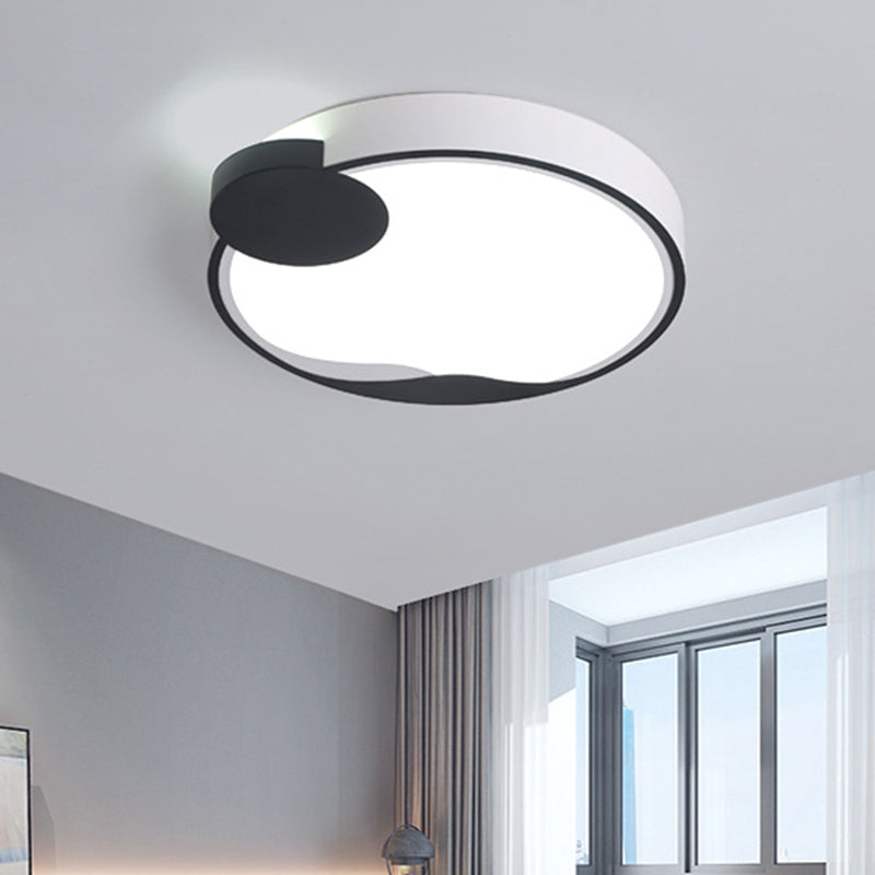 16"/19.5" W Drum Acrylic Flush Mount Fixture Modernism White and Black LED Ceiling Lamp in White/Warm Light