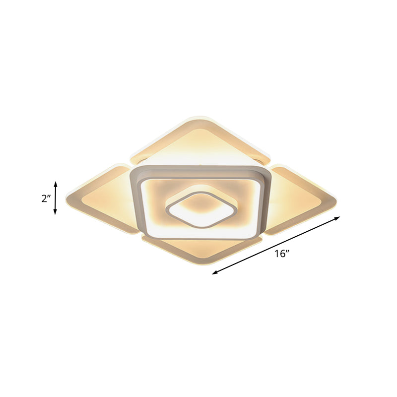 16"/19,5" W LED-Schlafzimmer-Einbauleuchte, moderne weiße Einbauleuchte mit quadratischem Acrylschirm in weißem/warmem Licht