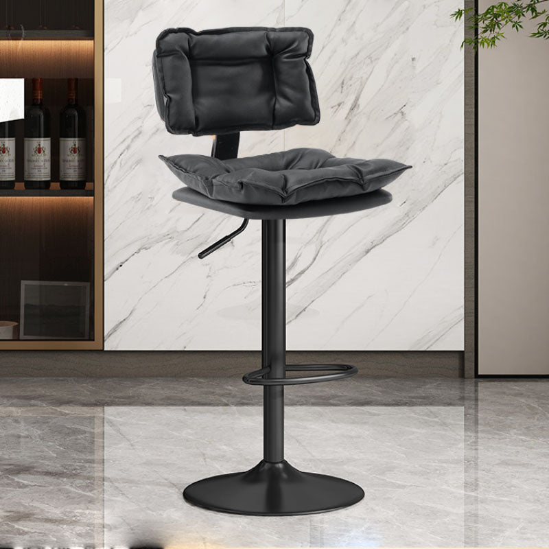 Glam Style Faux Leather Bar Stools Swivel Adjustable Height Bar Stool with Black Base