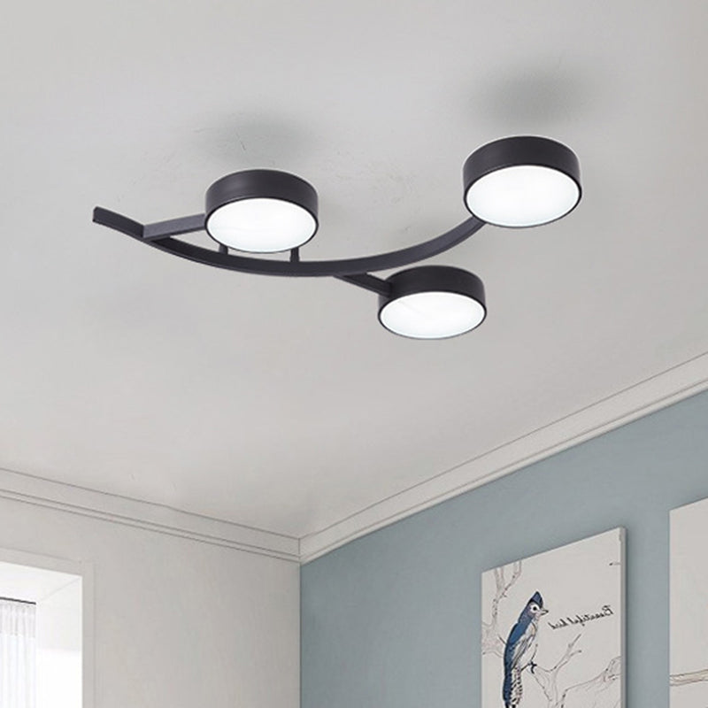 Metallic Small Drum Flush Mount Fixture Modernist LED Black Semi Ceiling Flush with Branch Design
