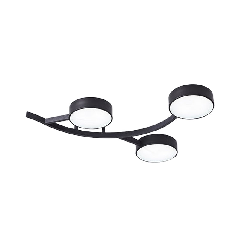 Metallic Small Drum Flush Mount Fixture Modernist LED Black Semi Ceiling Flush with Branch Design