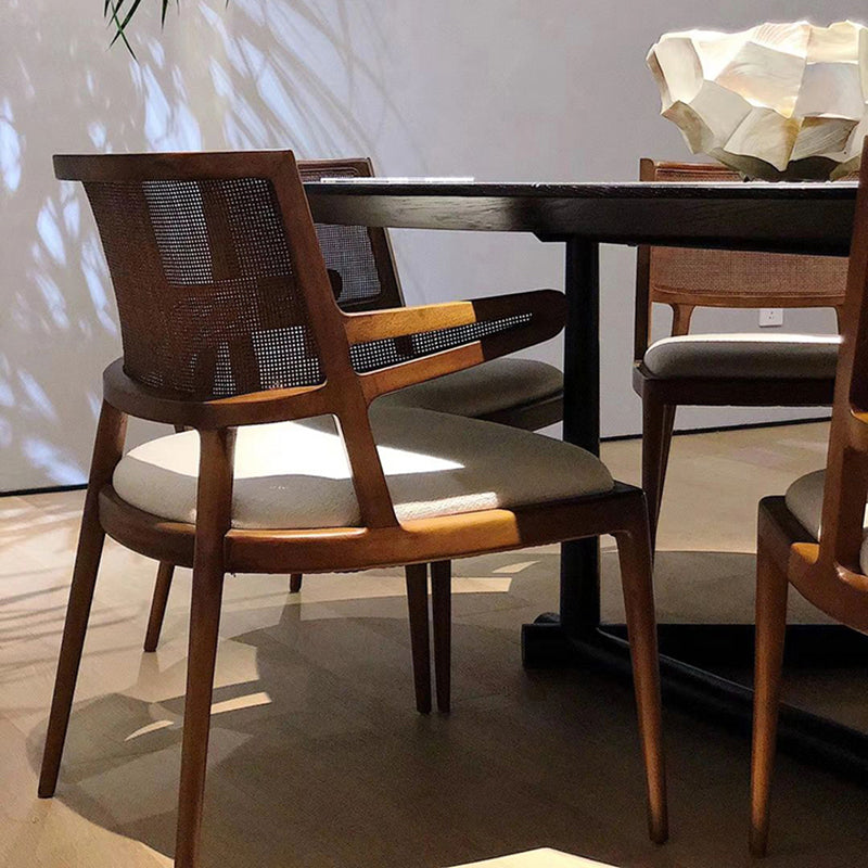 Solid Wood Lounge Chair Woven Back Side Chair with Solid Color Legs