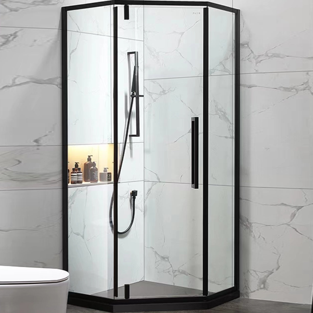 Neo-Angle Framed Shower Enclosure Black Tempered Glass Framed Shower