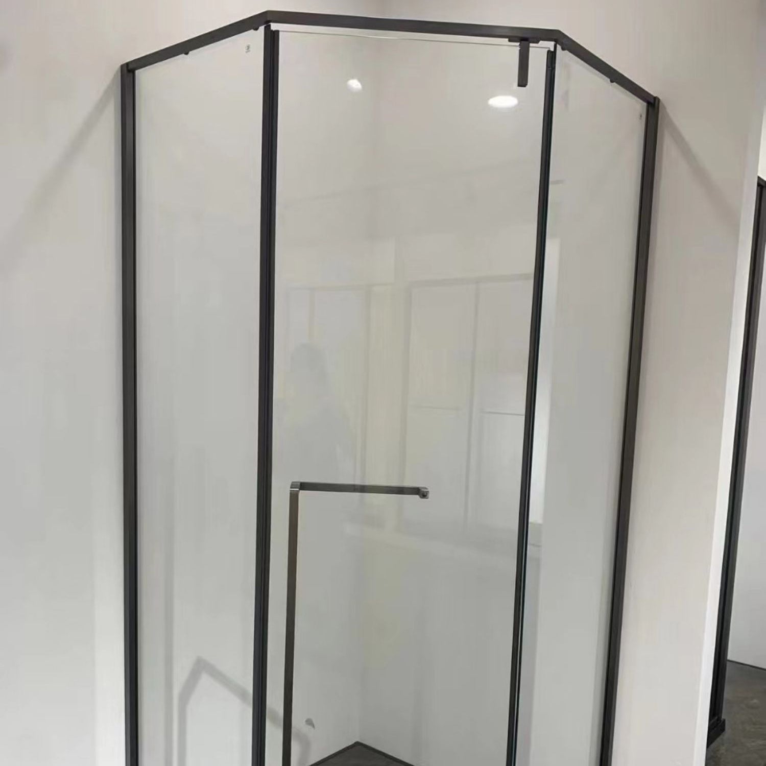 Neo-Angle Framed Shower Enclosure Black Tempered Glass Framed Shower