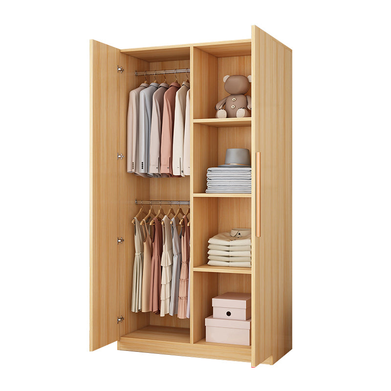 Wooden Frame Wardrobe Freestanding Wardrobe Armoire with Shelves and Clothes Rail
