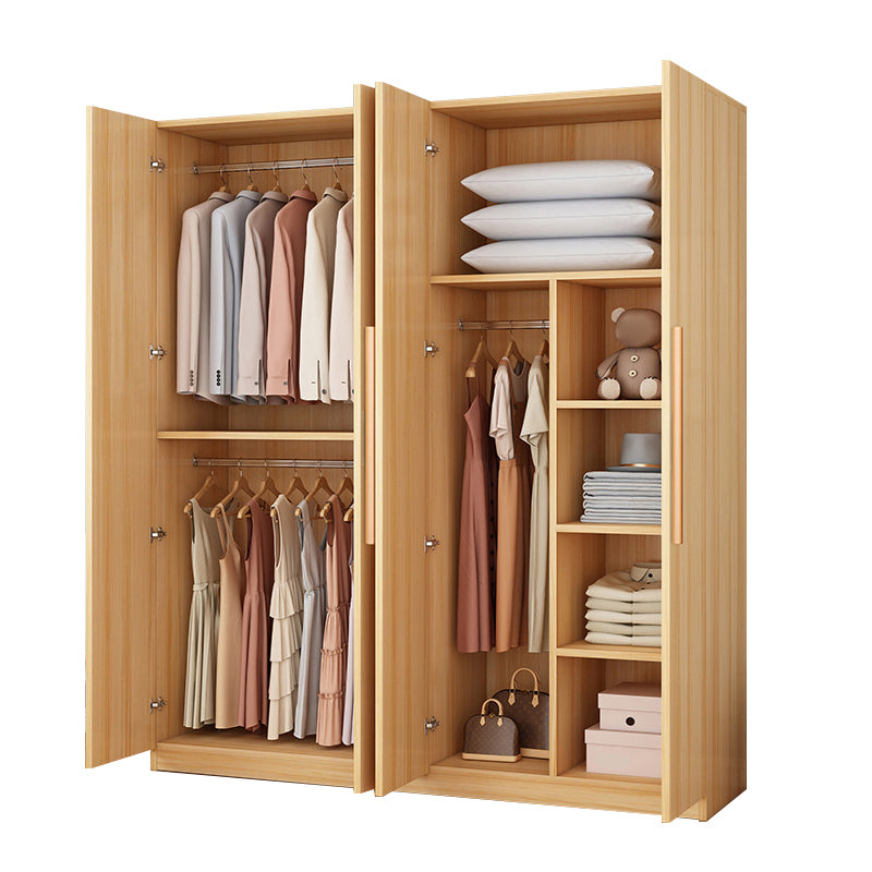 Wooden Frame Wardrobe Freestanding Wardrobe Armoire with Shelves and Clothes Rail