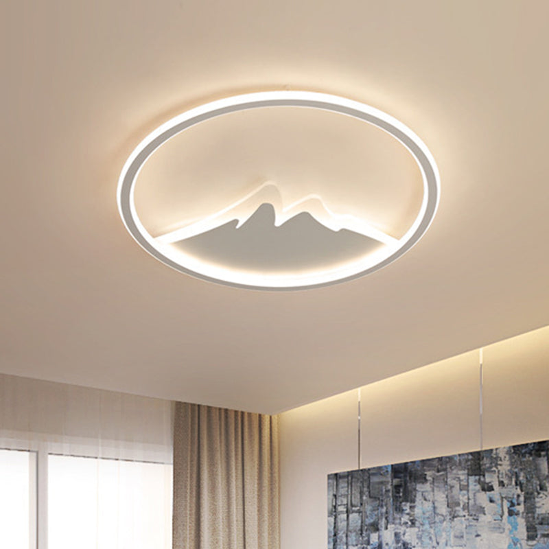 17"/21"/25" W LED Bedroom Flushmount Modern White Ceiling Mounted Fixture with Ring and Mountain Acrylic Shade in White/Warm Light