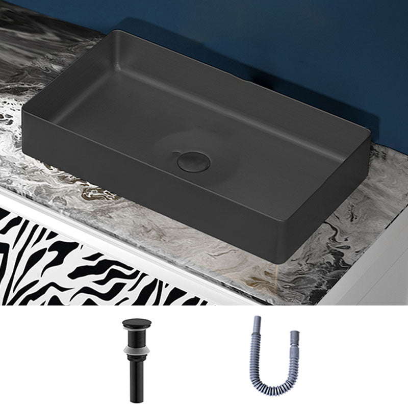 Modern Bathroom Sink with Pop-Up Drain Rectangular Metal Vessel Bathroom Sink