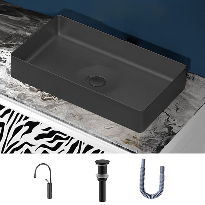 Modern Bathroom Sink with Pop-Up Drain Rectangular Metal Vessel Bathroom Sink