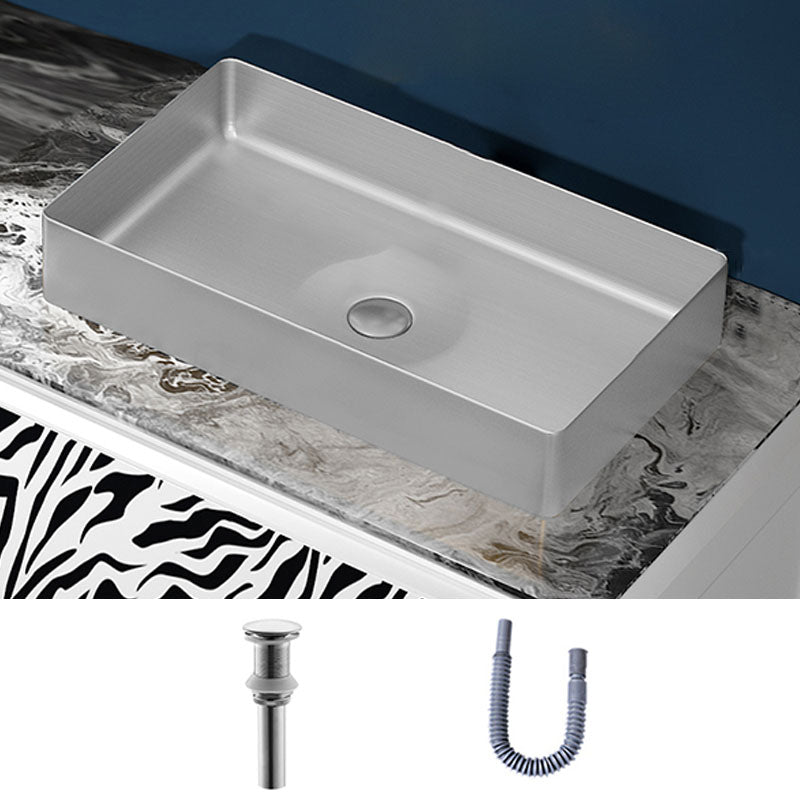 Modern Bathroom Sink with Pop-Up Drain Rectangular Metal Vessel Bathroom Sink