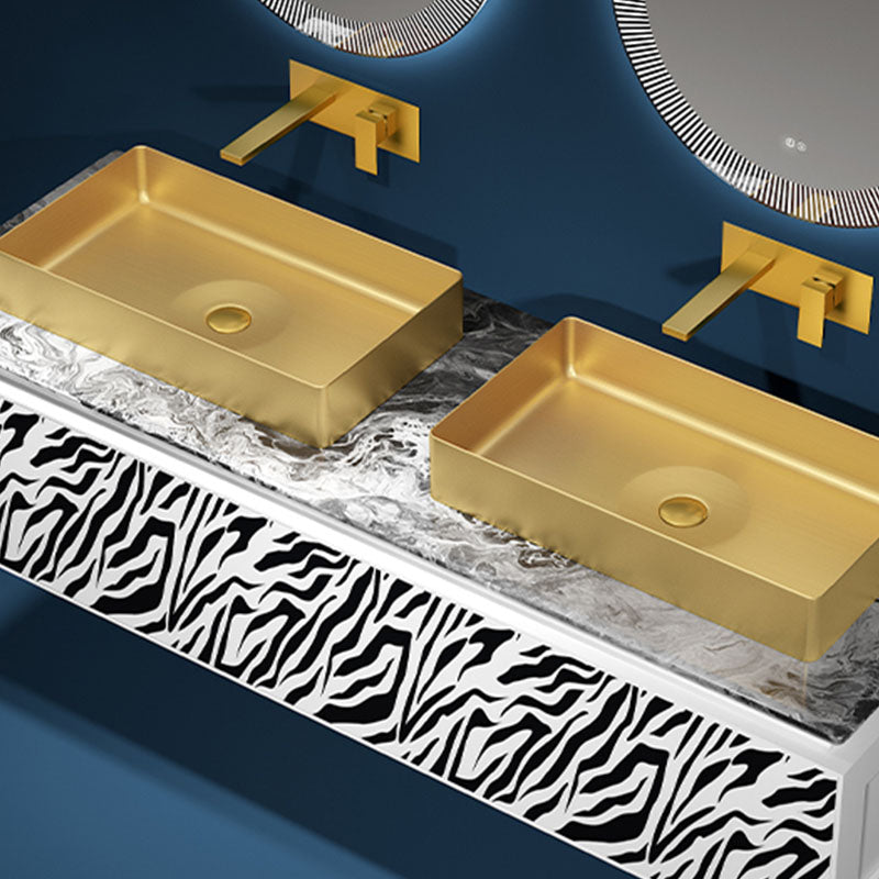 Modern Bathroom Sink with Pop-Up Drain Rectangular Metal Vessel Bathroom Sink