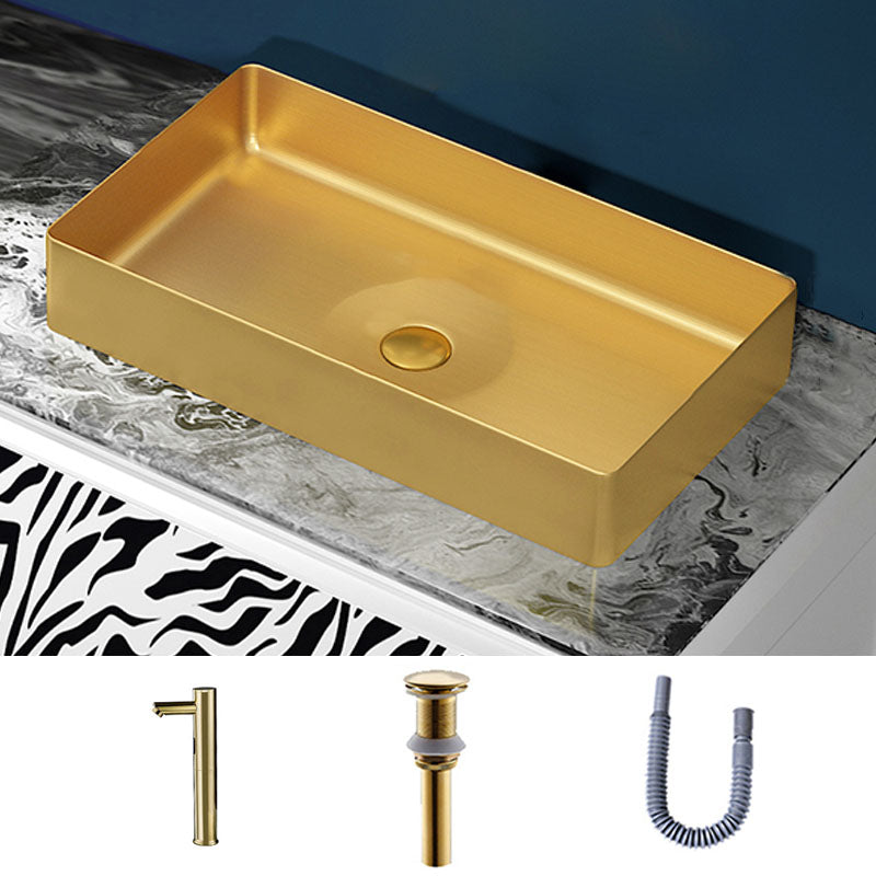 Modern Bathroom Sink with Pop-Up Drain Rectangular Metal Vessel Bathroom Sink