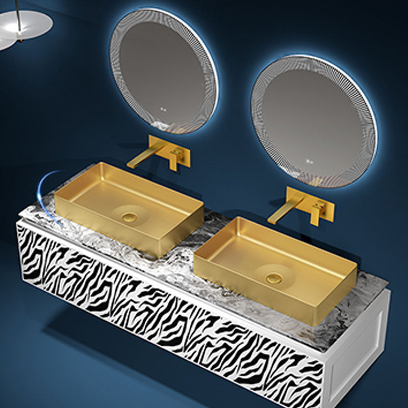 Modern Bathroom Sink with Pop-Up Drain Rectangular Metal Vessel Bathroom Sink