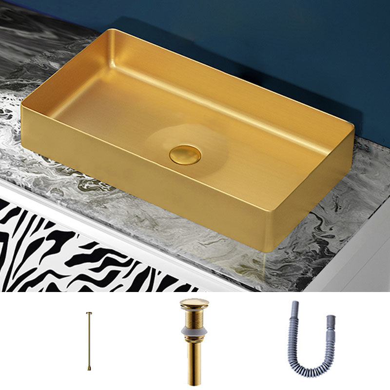 Modern Bathroom Sink with Pop-Up Drain Rectangular Metal Vessel Bathroom Sink