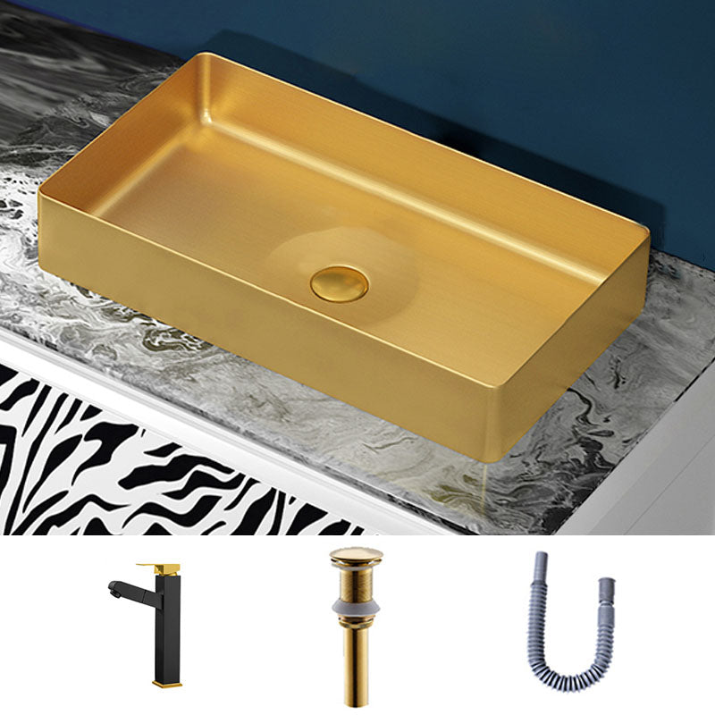 Modern Bathroom Sink with Pop-Up Drain Rectangular Metal Vessel Bathroom Sink