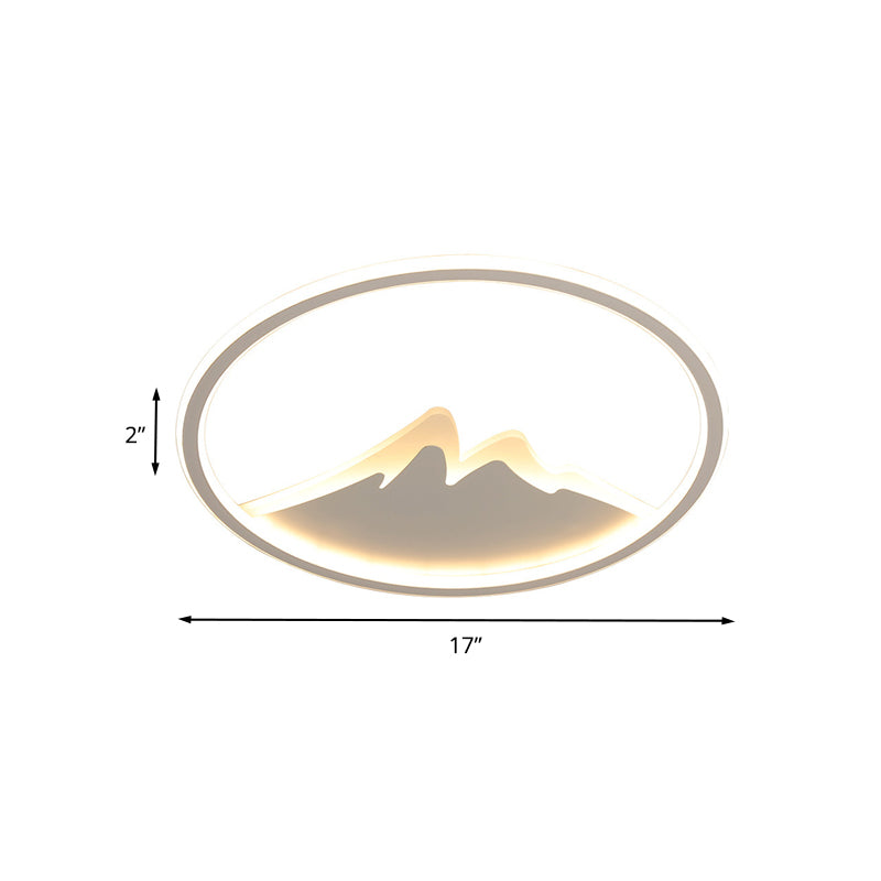 Lámpara LED empotrada para dormitorio de 17"/21"/25" W, moderna lámpara de techo blanca con anillo y pantalla acrílica de montaña en luz blanca/cálida