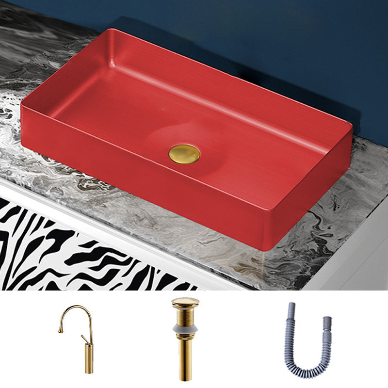 Modern Bathroom Sink with Pop-Up Drain Rectangular Metal Vessel Bathroom Sink