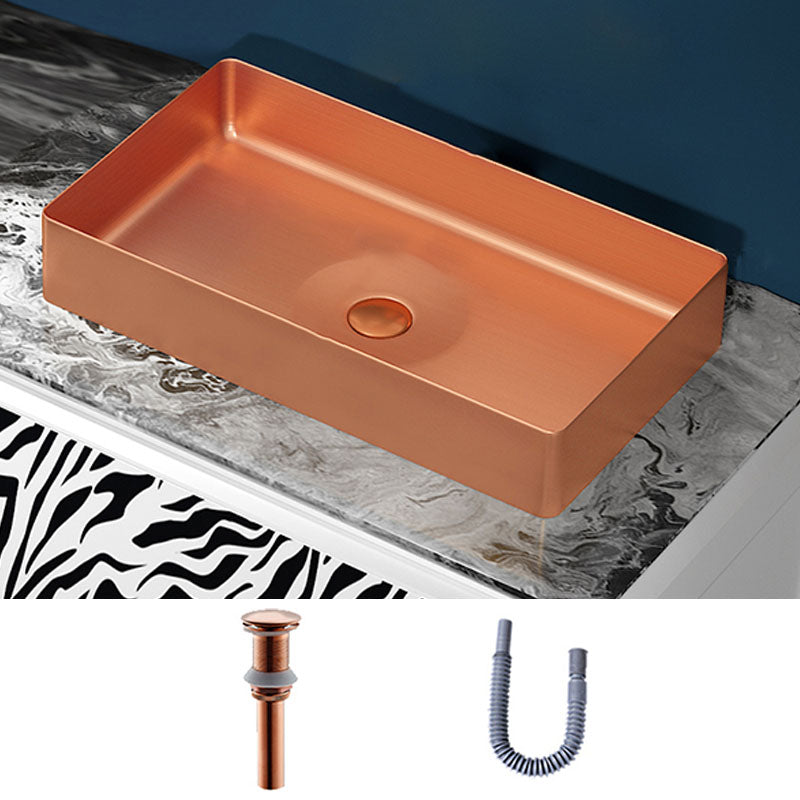 Modern Bathroom Sink with Pop-Up Drain Rectangular Metal Vessel Bathroom Sink