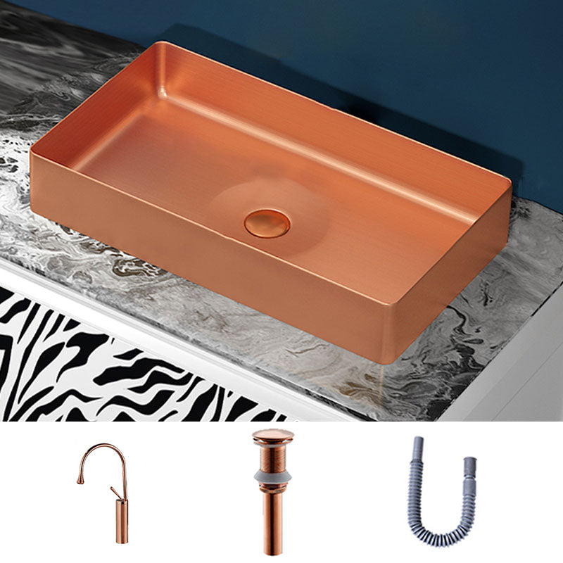 Modern Bathroom Sink with Pop-Up Drain Rectangular Metal Vessel Bathroom Sink