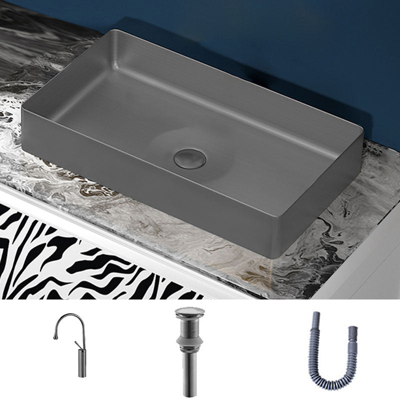 Modern Bathroom Sink with Pop-Up Drain Rectangular Metal Vessel Bathroom Sink