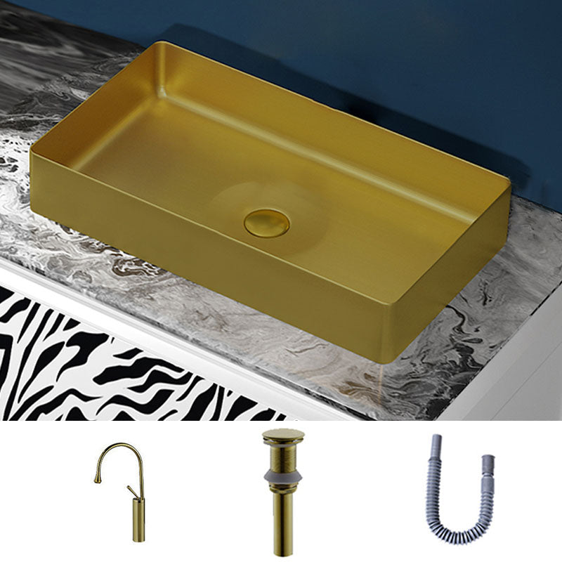 Modern Bathroom Sink with Pop-Up Drain Rectangular Metal Vessel Bathroom Sink