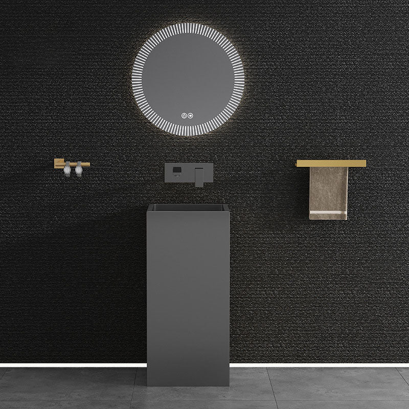 Contemporary Bathroom Sink with Pop-Up Drain Rectangular Metal Pedestal Bathroom Sink
