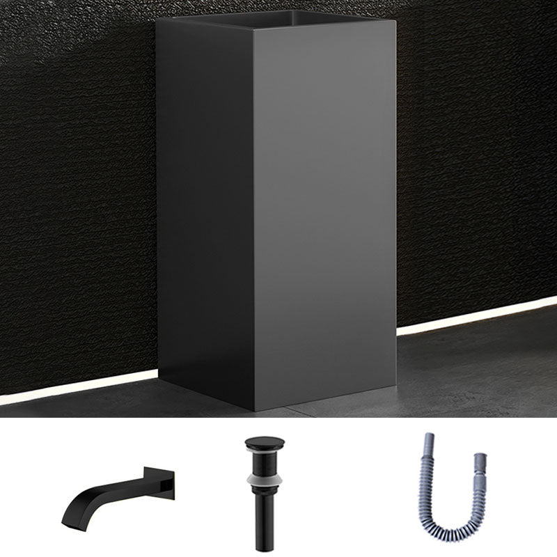 Contemporary Bathroom Sink with Pop-Up Drain Rectangular Metal Pedestal Bathroom Sink