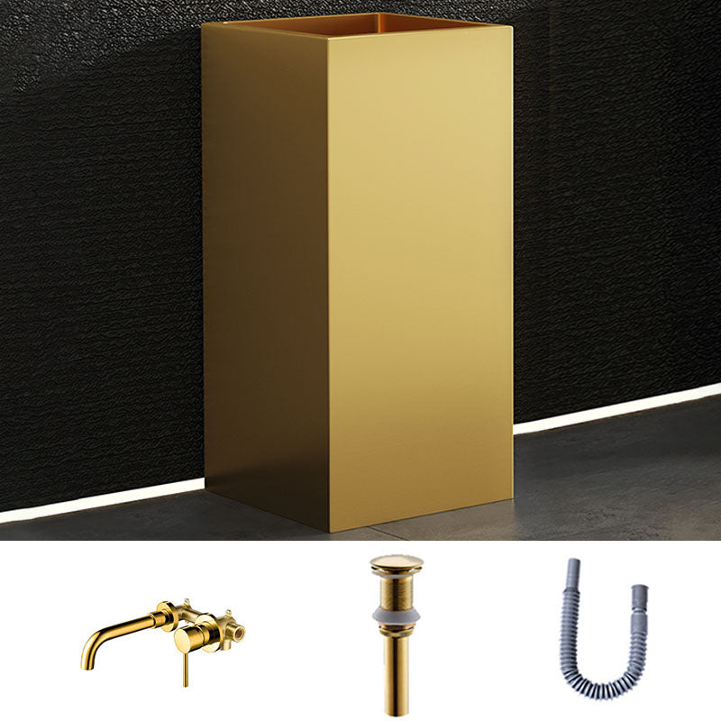 Contemporary Bathroom Sink with Pop-Up Drain Rectangular Metal Pedestal Bathroom Sink