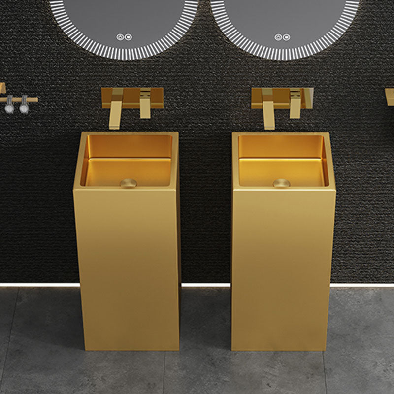 Contemporary Bathroom Sink with Pop-Up Drain Rectangular Metal Pedestal Bathroom Sink