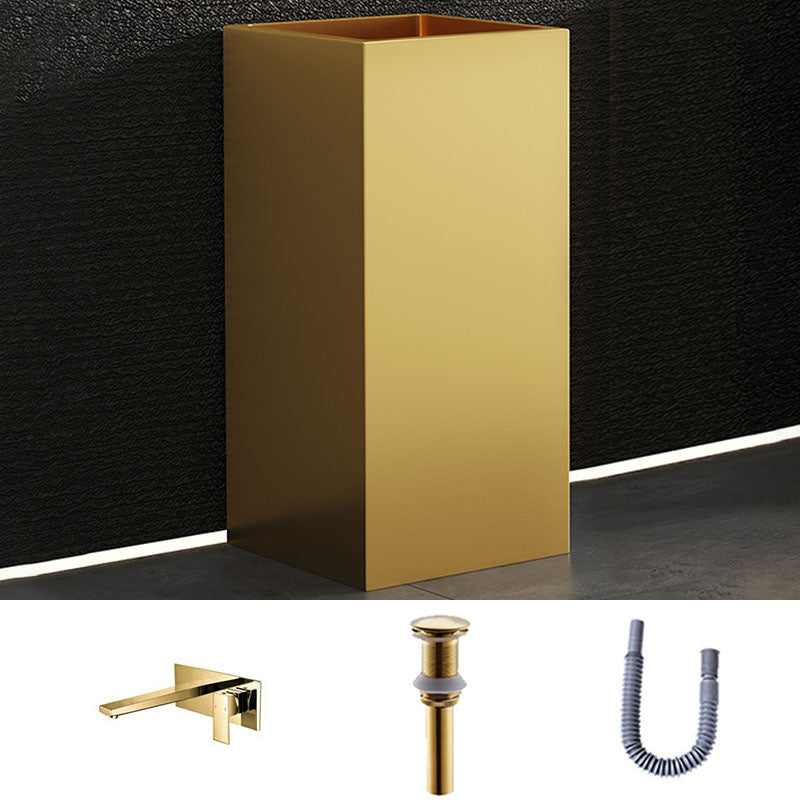 Contemporary Bathroom Sink with Pop-Up Drain Rectangular Metal Pedestal Bathroom Sink