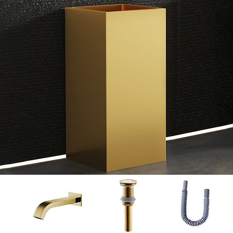 Contemporary Bathroom Sink with Pop-Up Drain Rectangular Metal Pedestal Bathroom Sink