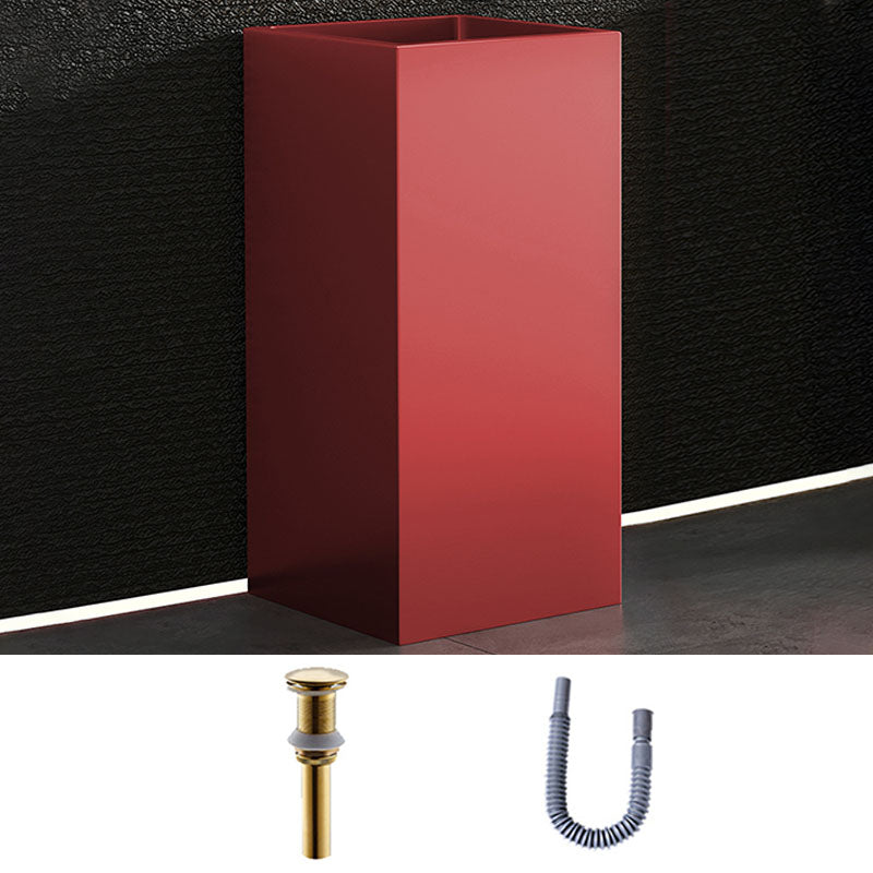 Contemporary Bathroom Sink with Pop-Up Drain Rectangular Metal Pedestal Bathroom Sink