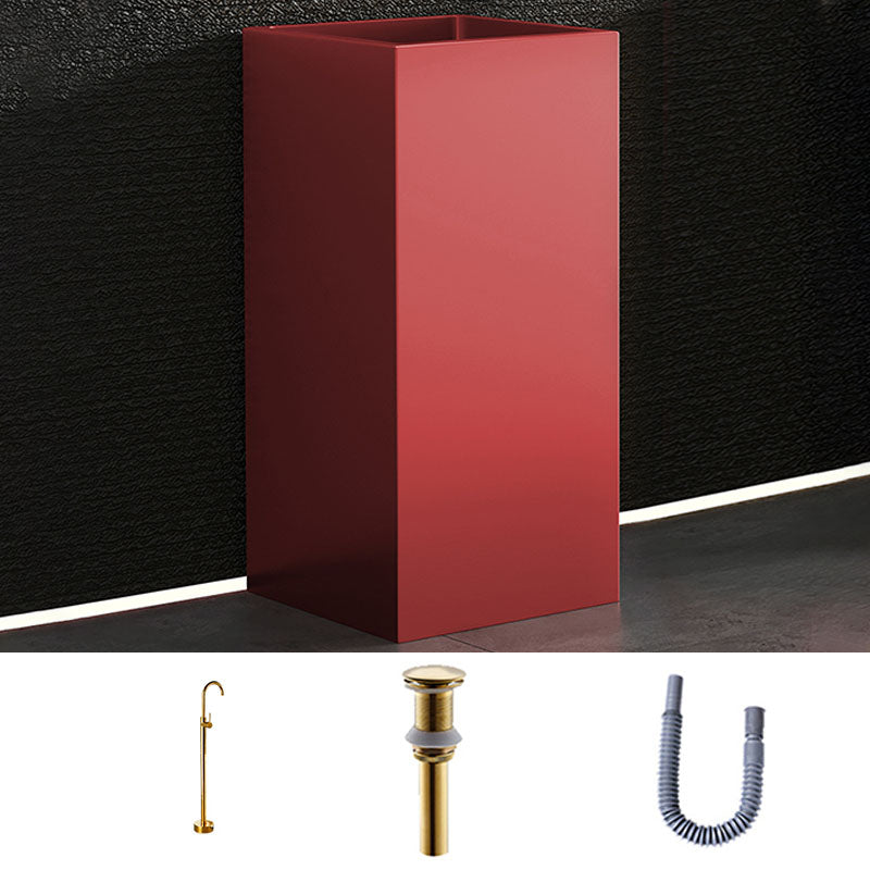 Contemporary Bathroom Sink with Pop-Up Drain Rectangular Metal Pedestal Bathroom Sink