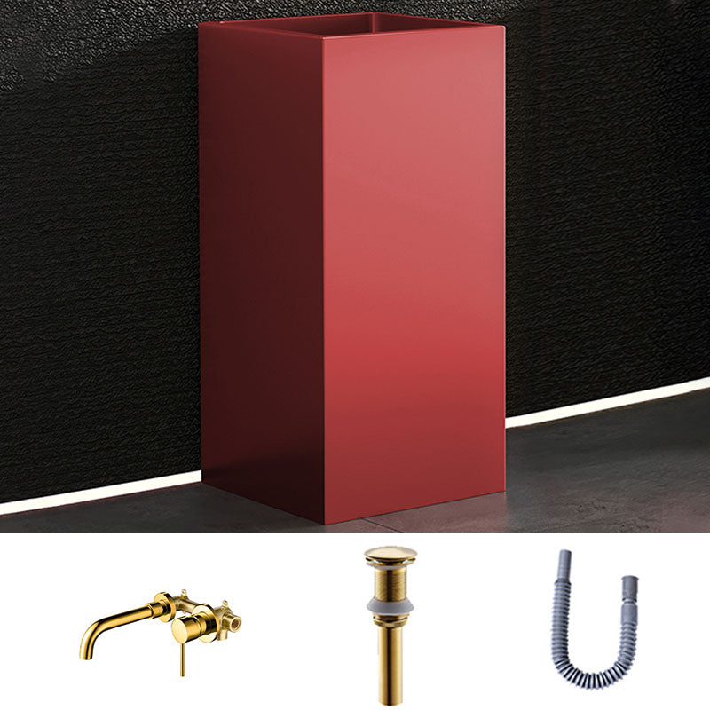 Contemporary Bathroom Sink with Pop-Up Drain Rectangular Metal Pedestal Bathroom Sink