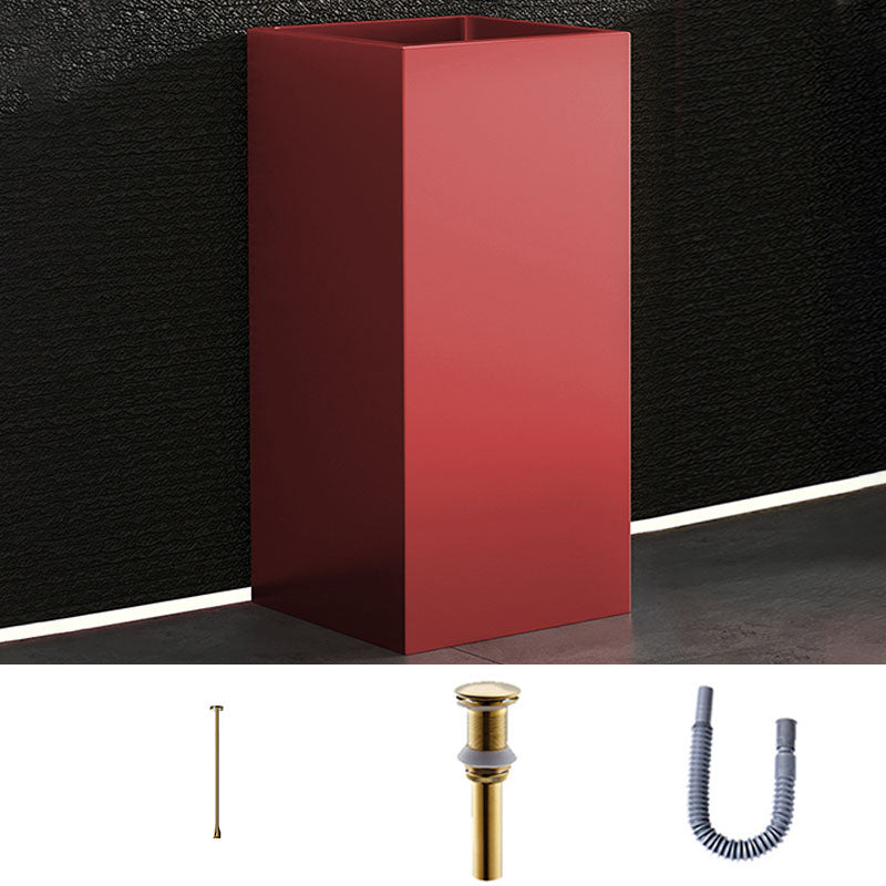 Contemporary Bathroom Sink with Pop-Up Drain Rectangular Metal Pedestal Bathroom Sink