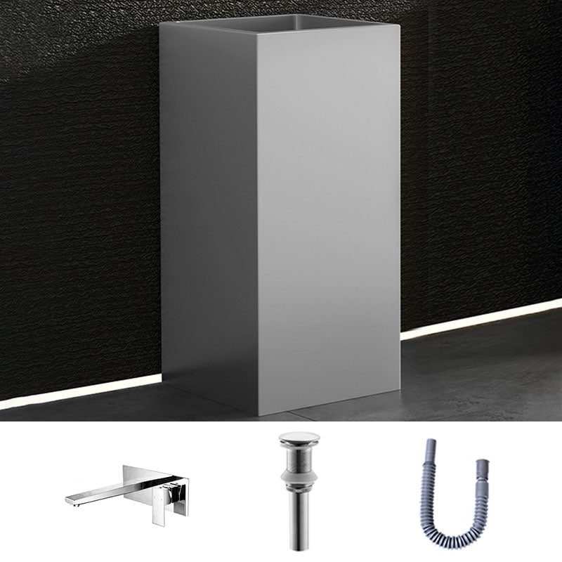 Contemporary Bathroom Sink with Pop-Up Drain Rectangular Metal Pedestal Bathroom Sink