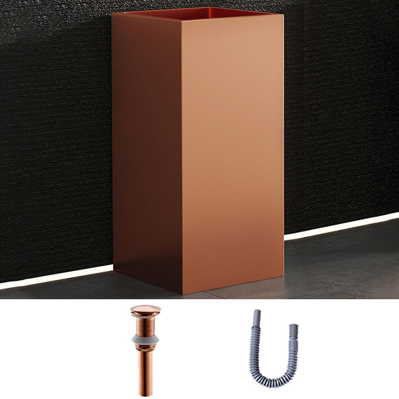 Contemporary Bathroom Sink with Pop-Up Drain Rectangular Metal Pedestal Bathroom Sink