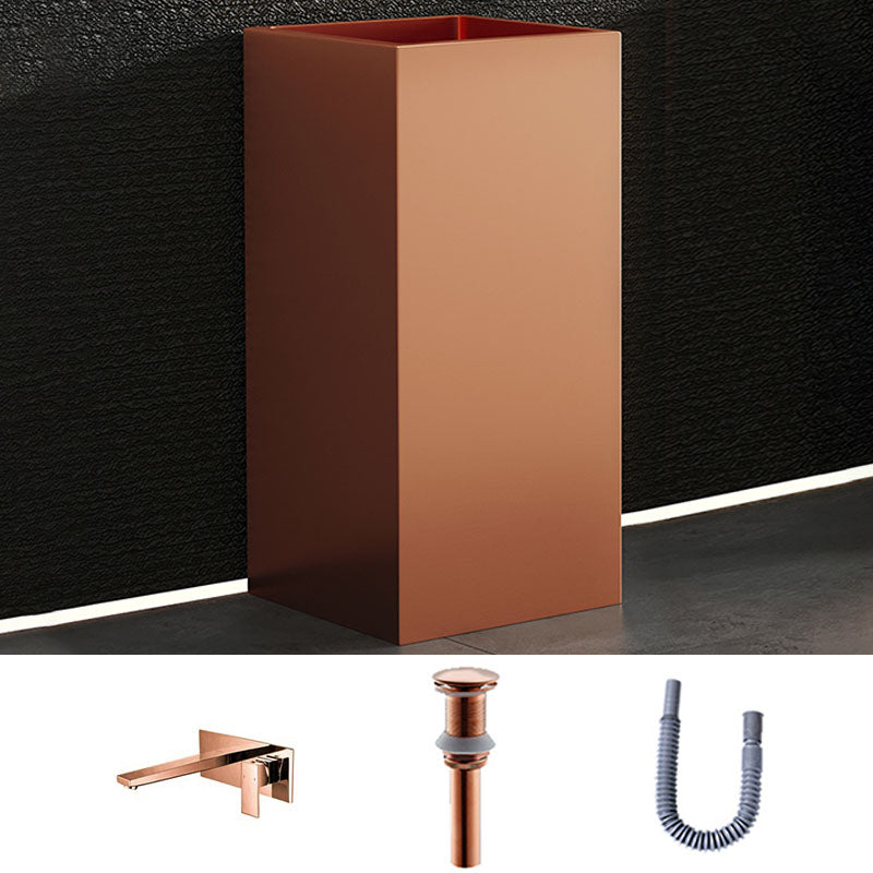 Contemporary Bathroom Sink with Pop-Up Drain Rectangular Metal Pedestal Bathroom Sink