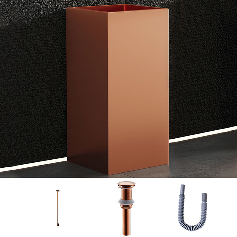 Contemporary Bathroom Sink with Pop-Up Drain Rectangular Metal Pedestal Bathroom Sink