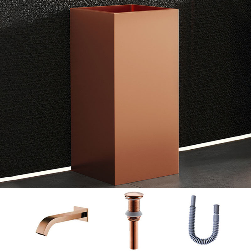 Contemporary Bathroom Sink with Pop-Up Drain Rectangular Metal Pedestal Bathroom Sink