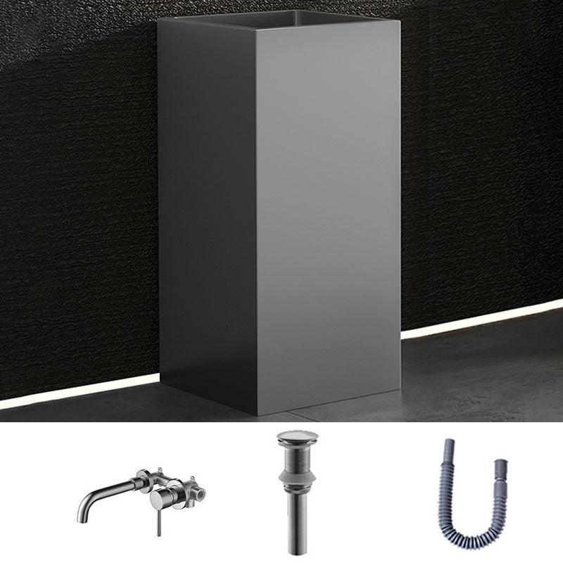 Contemporary Bathroom Sink with Pop-Up Drain Rectangular Metal Pedestal Bathroom Sink