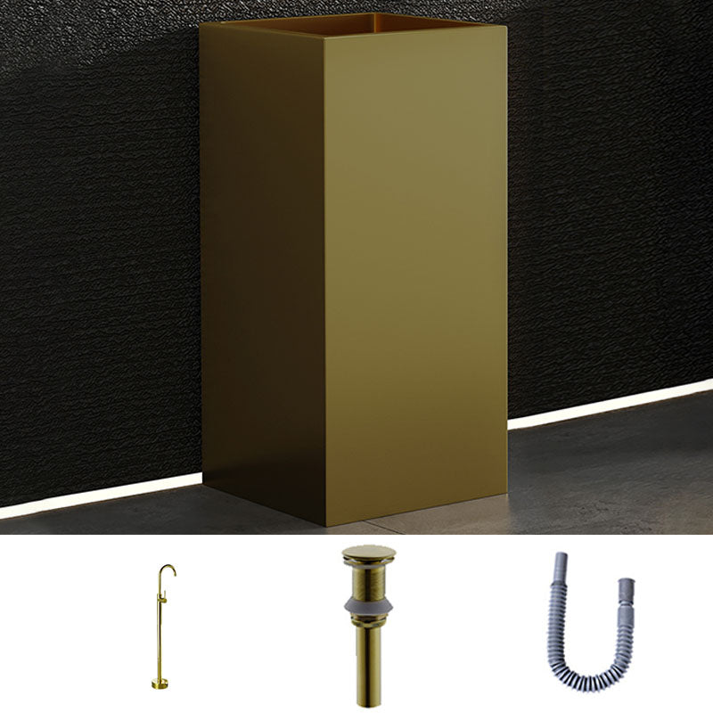 Contemporary Bathroom Sink with Pop-Up Drain Rectangular Metal Pedestal Bathroom Sink