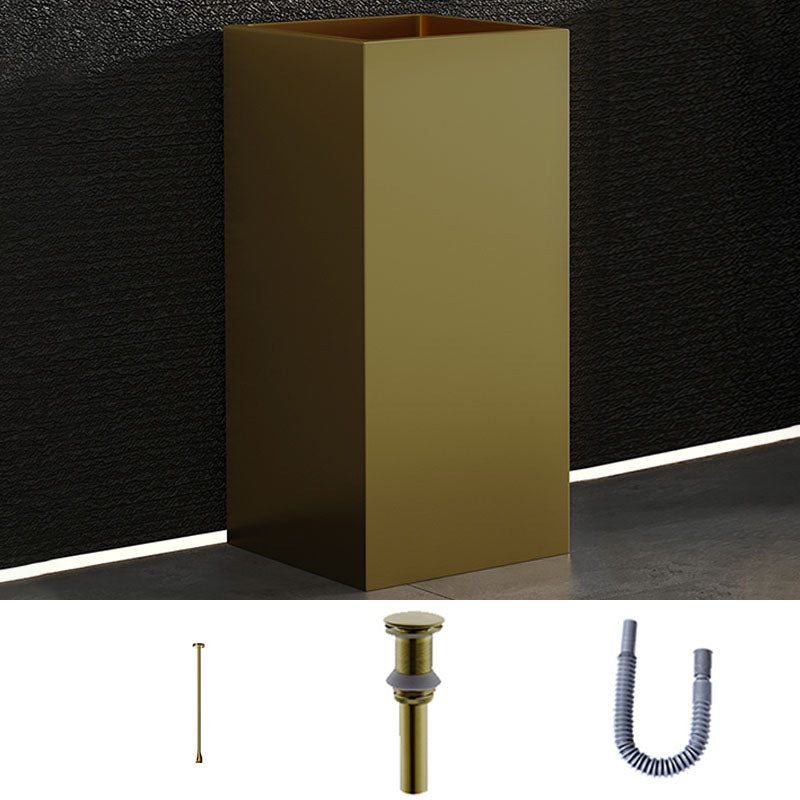 Contemporary Bathroom Sink with Pop-Up Drain Rectangular Metal Pedestal Bathroom Sink