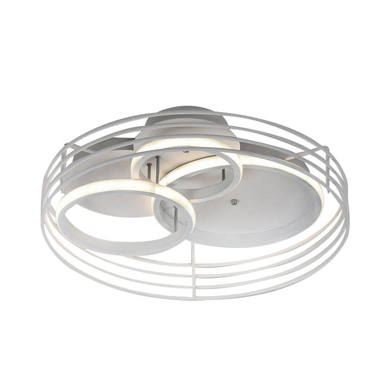 Rings Bedroom Flushmount Acrylic 16.5"/19.5" W LED Contemporary Flush Lamp in White/Black with Metal Cage, Warm/White Light