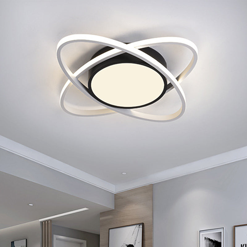 Modernistische Trommel Flush Beleuchtung Acryl LED Schlafzimmer Flush Halterung in Schwarz und Weiß mit Cross Ring, 20.5 "/28" W