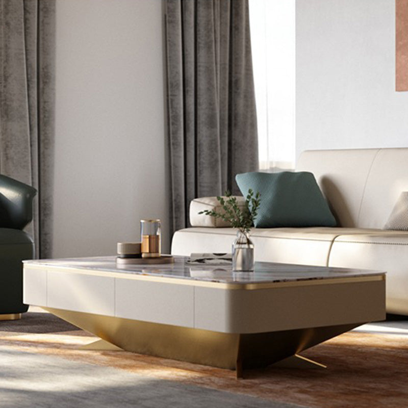 Glam Rectangular Slate Coffee Table 4 Drawers 1 Single Cocktail Table