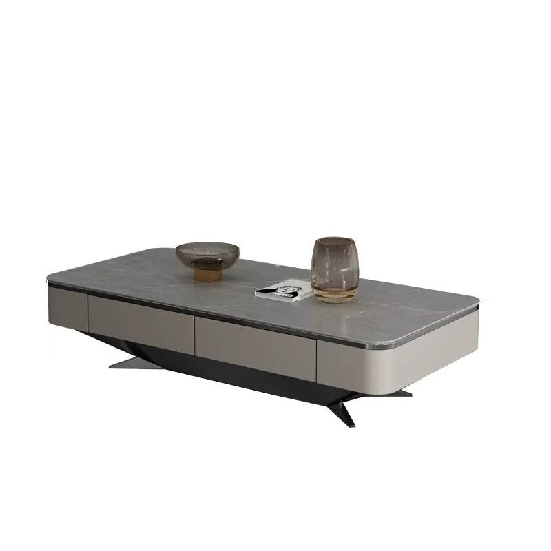 Glam Rectangular Slate Coffee Table 4 Drawers 1 Single Cocktail Table