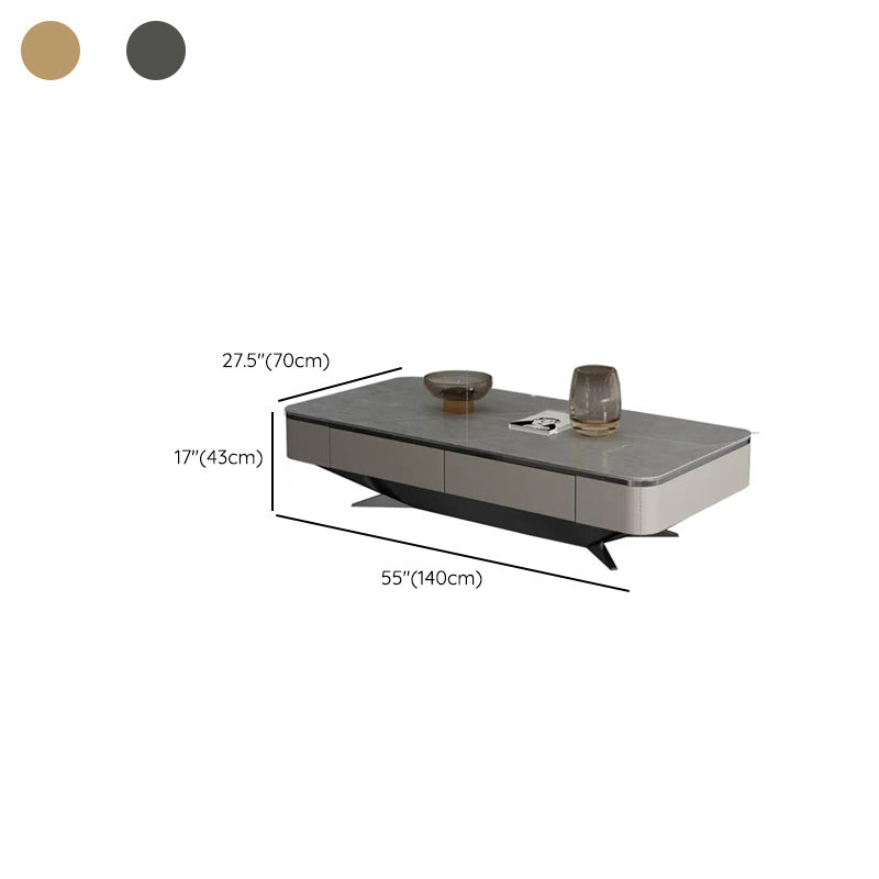 Glam Rectangular Slate Coffee Table 4 Drawers 1 Single Cocktail Table