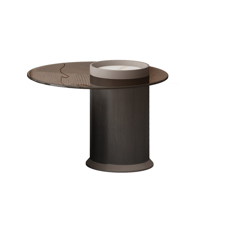 Round Slate Top Coffee Table Glam Drum Coffee Cocktail Table with Drawer